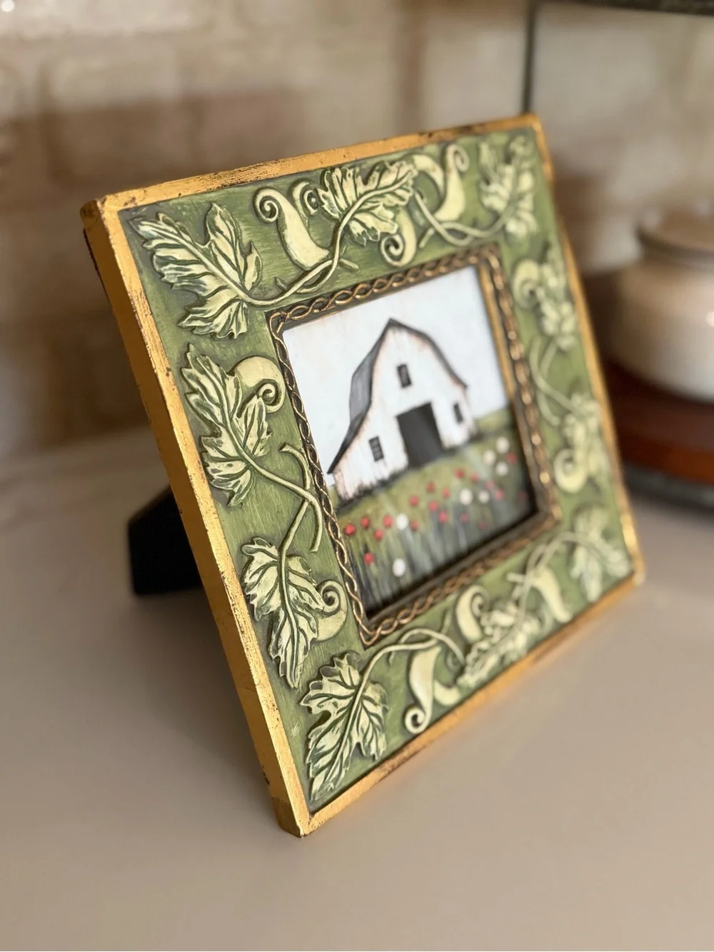 Green Ornate Leaf Frame with Barn Art - Home Accents